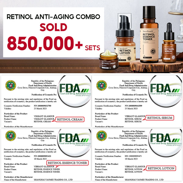 VIBRANT GLAMOUR Original Anti Aging Retinol Face Cream Retinol Serum Retinol Lotion Retinol Toner 4PCS