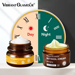 VIBRANT GLAMOUR Naturals Retinol Cream + Vitamin C Face Cream Set Whitening Anti-Aging Facial Moisturizer 2pcs