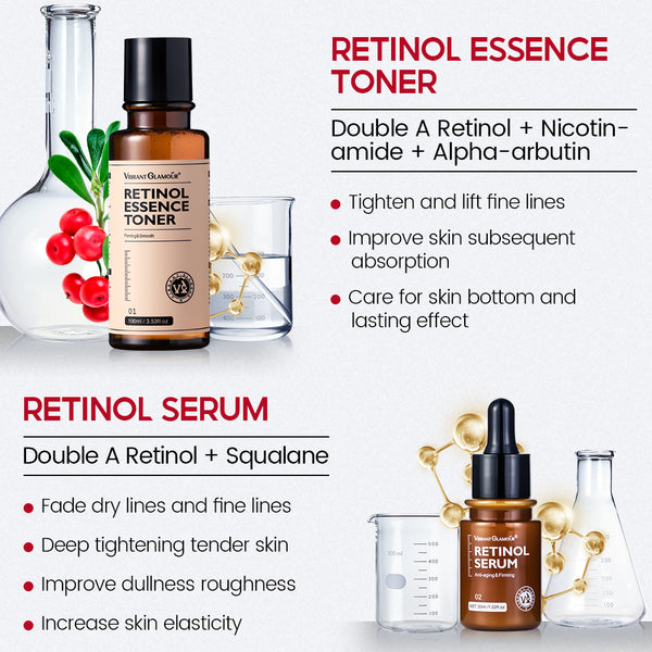VIBRANT GLAMOUR Original Anti Aging Retinol Face Cream Retinol Serum Retinol Lotion Retinol Toner 4PCS