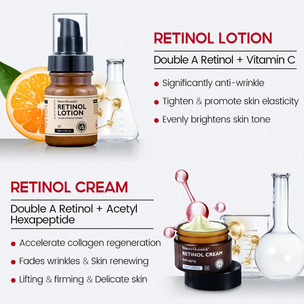 VIBRANT GLAMOUR Original Anti Aging Retinol Face Cream Retinol Serum Retinol Lotion Retinol Toner 4PCS