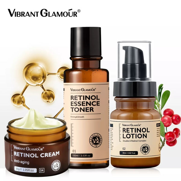 VIBRANT GLAMOUR Original Anti Aging Retinol Face Cream Retinol Serum Retinol Lotion Retinol Toner 4PCS